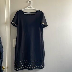 Little black dress with gold accents